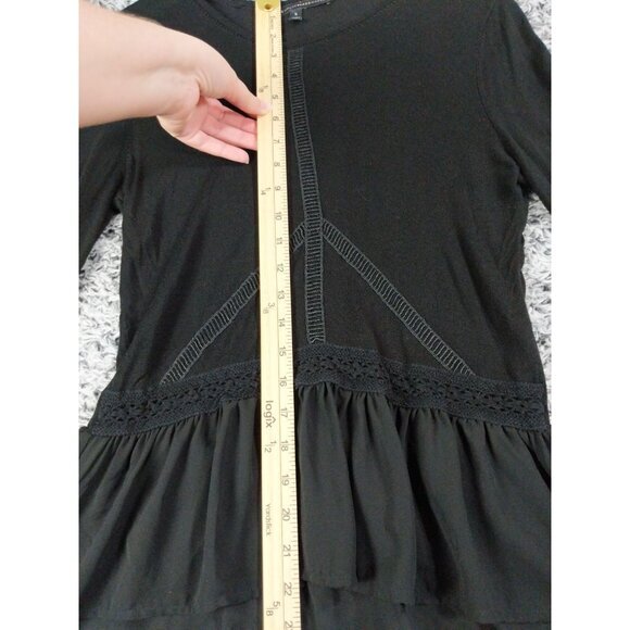 WHBM Sheer Peplum Top Womens SZ S Bell Sleeves Black Lace‎ Goth Grunge Witch EDM - Picture 4 of 9